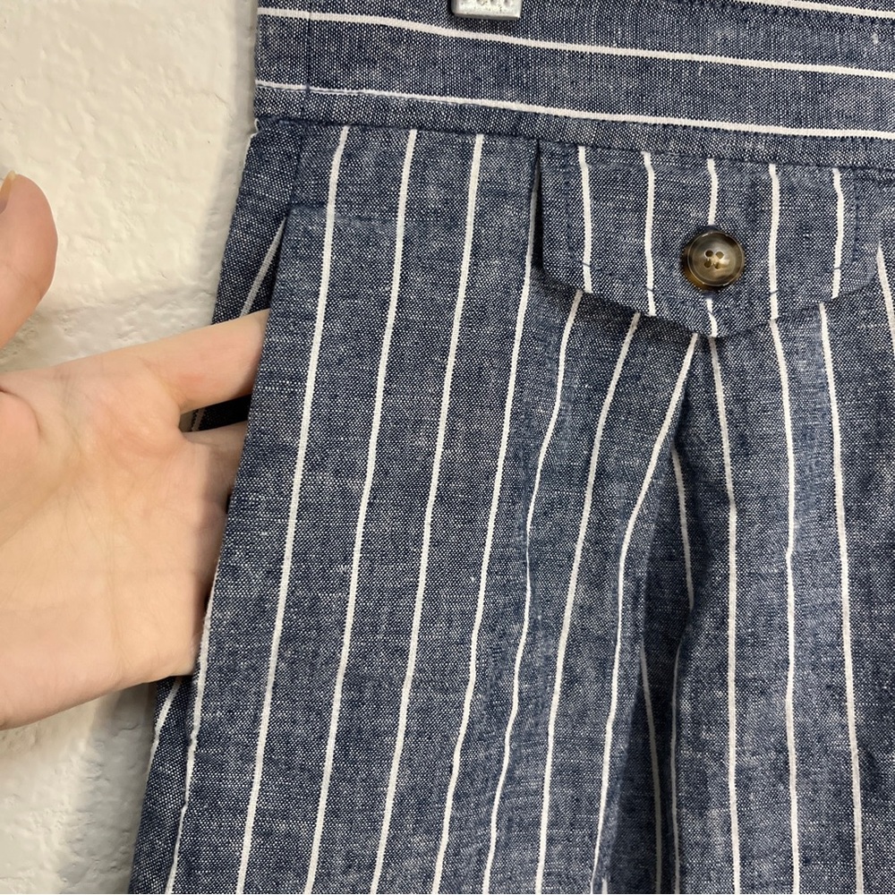 JCrew Mini Skirt Blue White Linen Cotton Pocket Chambray Striped Nautical Sz 6 S - Picture 5 of 9